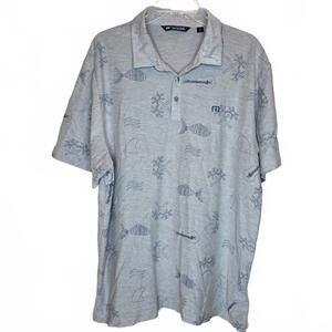Travis Mathew Men's Grey Golf Polo Sz XL Ocean Fish Palm Beach